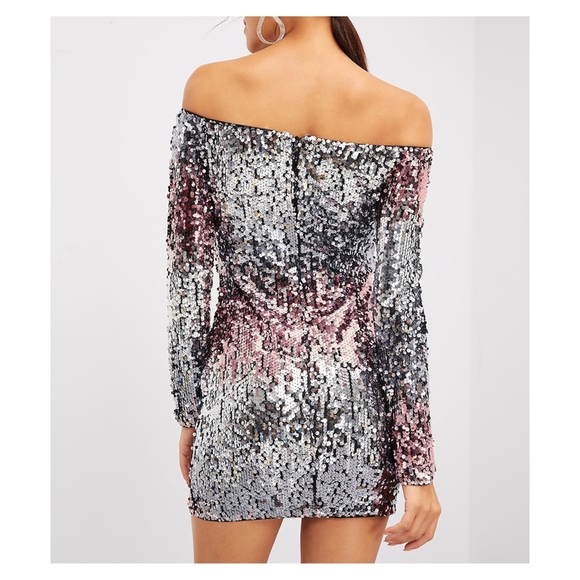 Silver Pink Ombre Bodycon Sequin Cocktail Dress - Picture 2 of 7